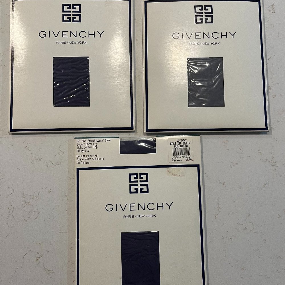 Pantyhose Givenchy French Lycra Light Control Top  Size A Blue  NOS /  3 pkgs